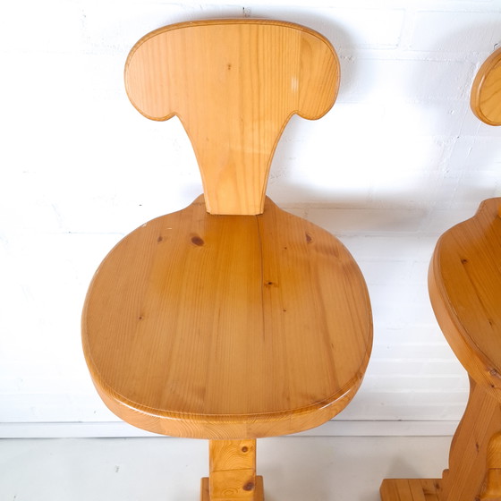 Image 1 of 3x vintage barkruk grenenhout brutalist jaren 70