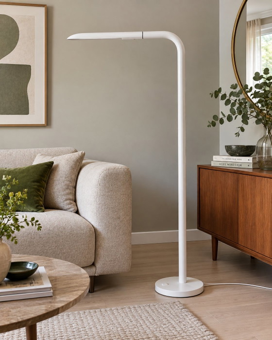 Vintage 1980s Tubular Floor Lamp – White Postmodern Design – West Germany – May & Christe, Floor lights, Metal (photo 3 of 8)
