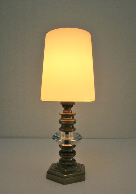 Image 1 of vintage opaline crystal bronze lamp