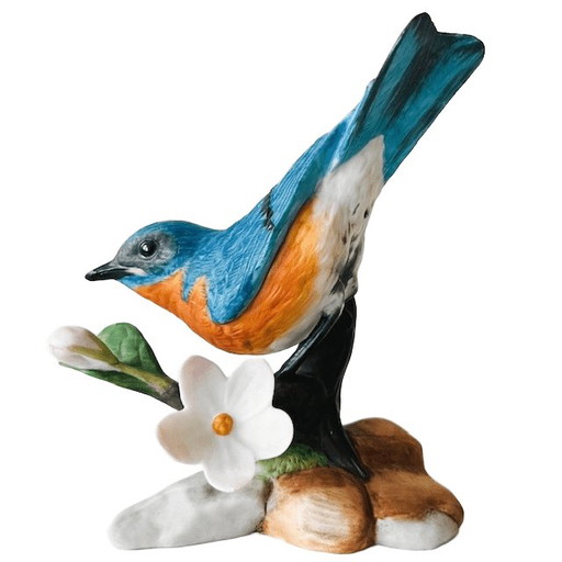 Figura de pájaro vintage Franklin Mint Birds and Blossoms, porcelana Eastern Bluebird, 1986