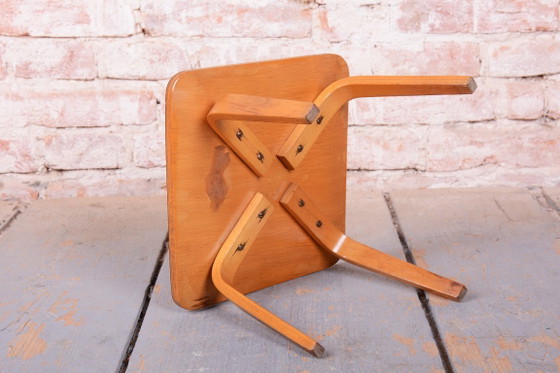 Restored Mid-Century Side Table, Beech, Plywood, Formica, Czech, 1950s, Blue (photo 10 of 11)