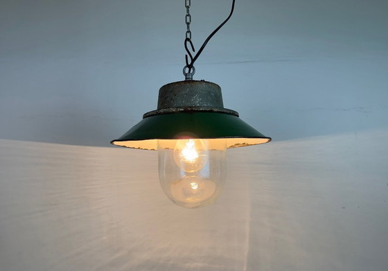 Image 1 of Green Enamel and Cast Iron Industrial Pendant Light, 1960s