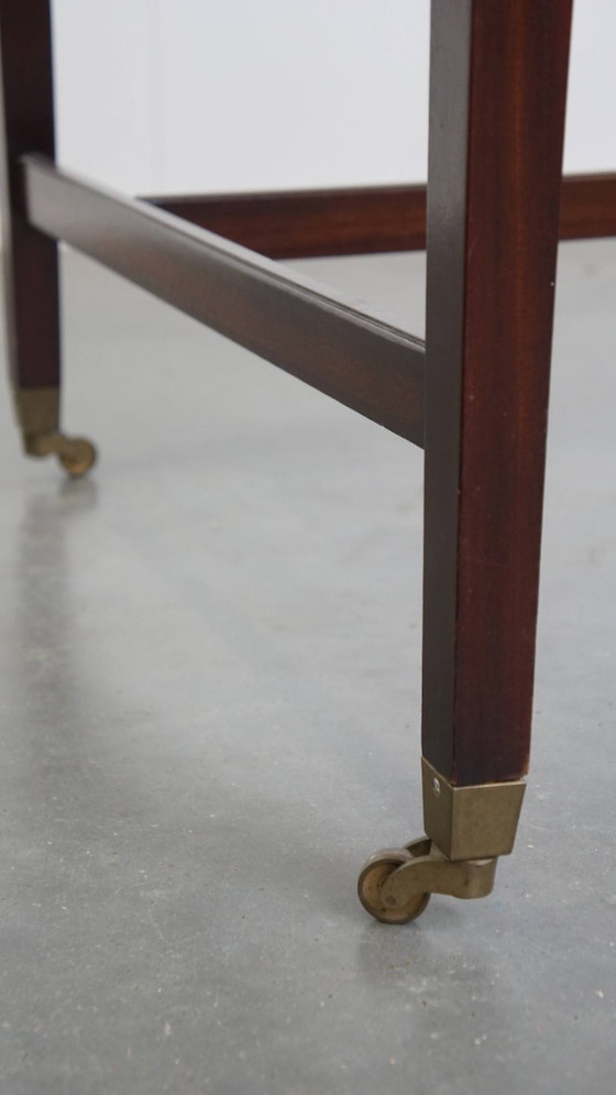 Image 1 of Writing table and a blue cowhide leather chesterfield office chair
