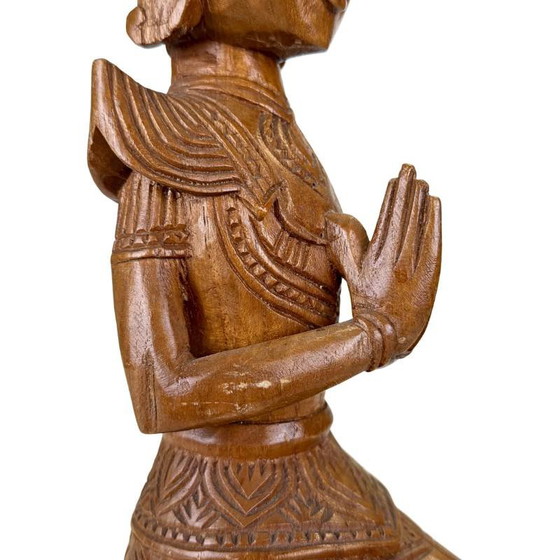 Paire de Gardiens Tephanom Thaïlandais Vintage - 51 cm - Bois de Teck Massif Sculpté à la Main - circa 1960 (photo 11 of 24)