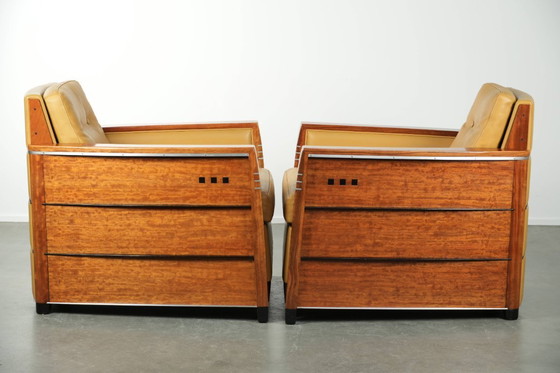 Image 1 of 2 x Prachtige gele rundleren Art Deco design fauteuil van Schuitema, model Frank, uit de Decoforma serie