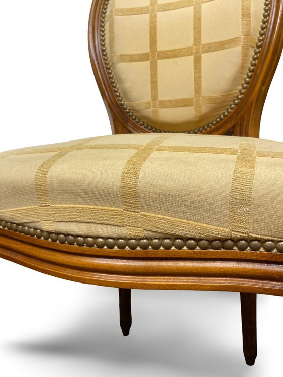 Image 1 of 2x Louis XVI Medaillon Stoelen - XIXe eeuw - Crème/honingkleur