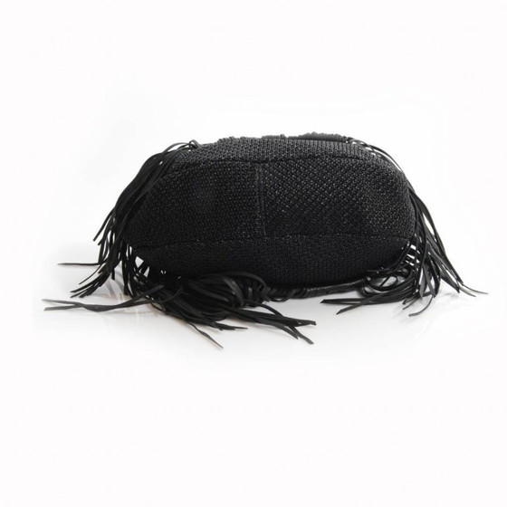 Image 1 of Ermanno Scervino, borsa a mano nera intrecciata con frange in pelle.
