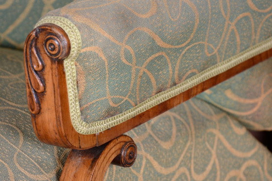 Fauteuil Biedermeier restauré, noyer, épicéa, hêtre, République tchèque, années 1830 – Textile, Wood (photo 9 of 13)