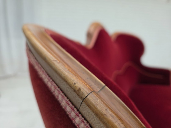 Image 1 of 1920-30s, Danish 2-seater sofa, furniture velour, ash wood, reupholstered.