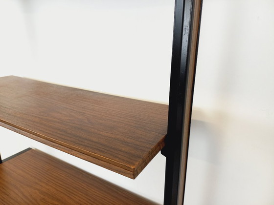 Image 1 of Libreria componibile vintage italiana in melaminico con decori in legno e metallo degli anni '60