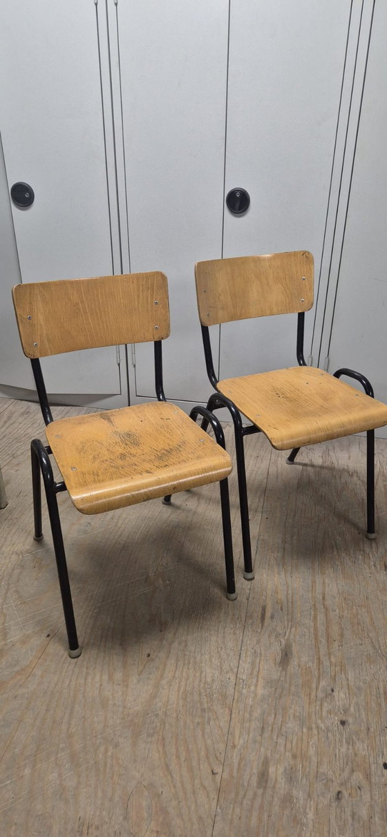 Vintage school chairs / industrial wooden chairs, set of 4, Dining chairs, Black (photo 2 of 8)