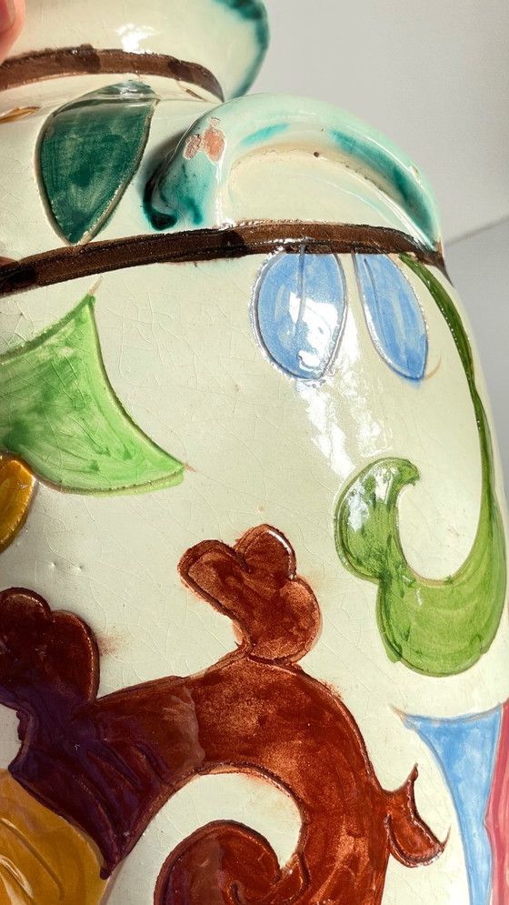 Image 1 of Italian Majolica Vases with Dragon Motif