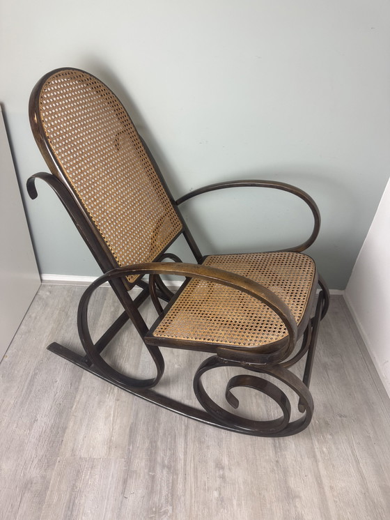 Image 1 of Thonet Style Rocking Chair with Rattan