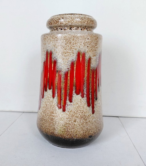 Scheurich Vase 549-21, Rotes Flammendes Lora Dekor, MCM 70er Jahre