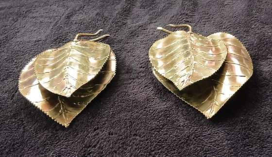 Image 1 of Coppia di applique da parete vintage DLG Jansen, circa 1970, stile foglia oro