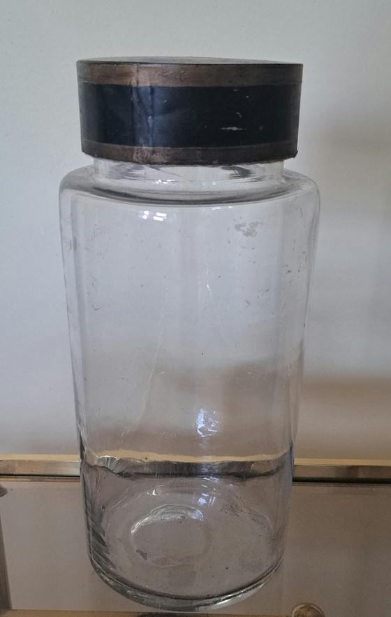 Image 1 of Antikes Apothekerglas aus Glas mit Metalldeckel, sauber