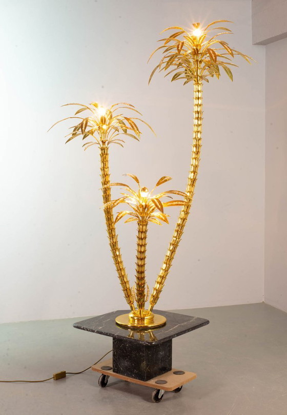 Image 1 of Italian Golden Palm Tree Floor Lamp with Three Sparkling Branches