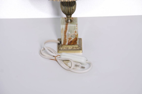 Image 1 of Lampada da tavolo in ottone, pietra naturale beige, vintage anni '70