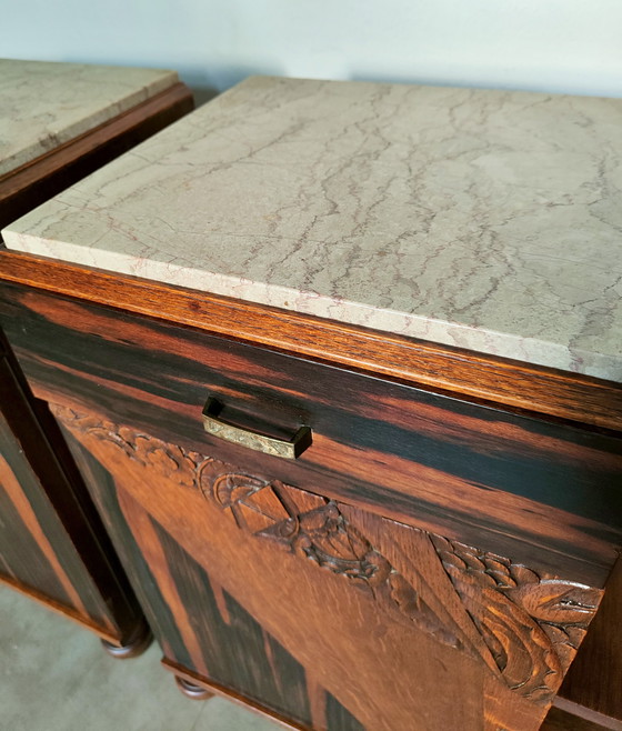 Image 1 of Art Deco bedside tables | Macassar style | marble top