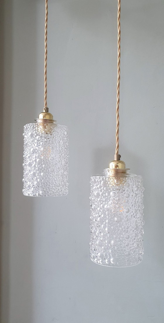 Set of 2 Vintage Glass Pendant lamps - Bubble Glass Texture (photo 6 of 26)