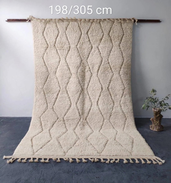 Beni Ouarain Rug, Ecru, Diamond Pattern in Relief - Handmade 305x198cm – Rugs & carpets, Wool, Cotton (photo 3 of 3)