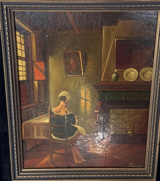 Classic oil painting in Old Dutch style – schilderijen tekeningen, Wood (photo 2 of 5)