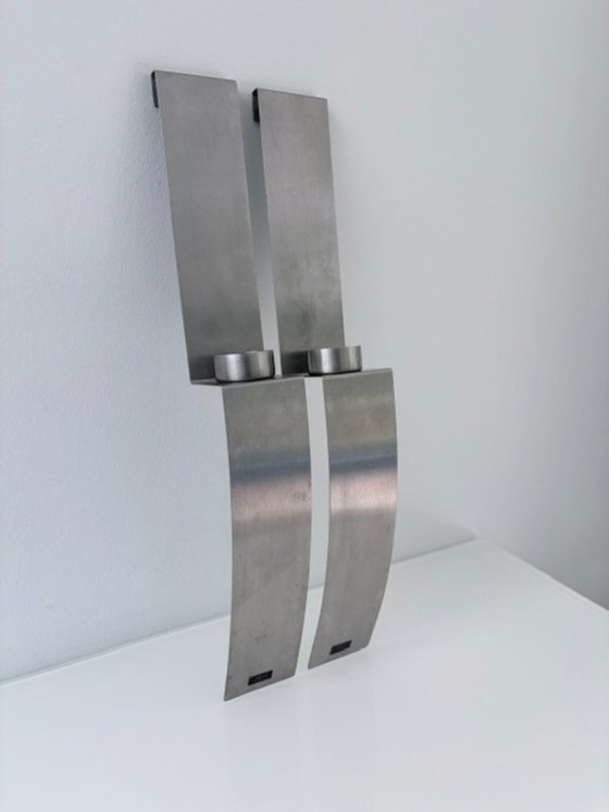 Set van 2 RVS design wandkandelaars 45 cm, Wanddecoratie, Roestvrij staal, Zilver (foto 11 van 15)
