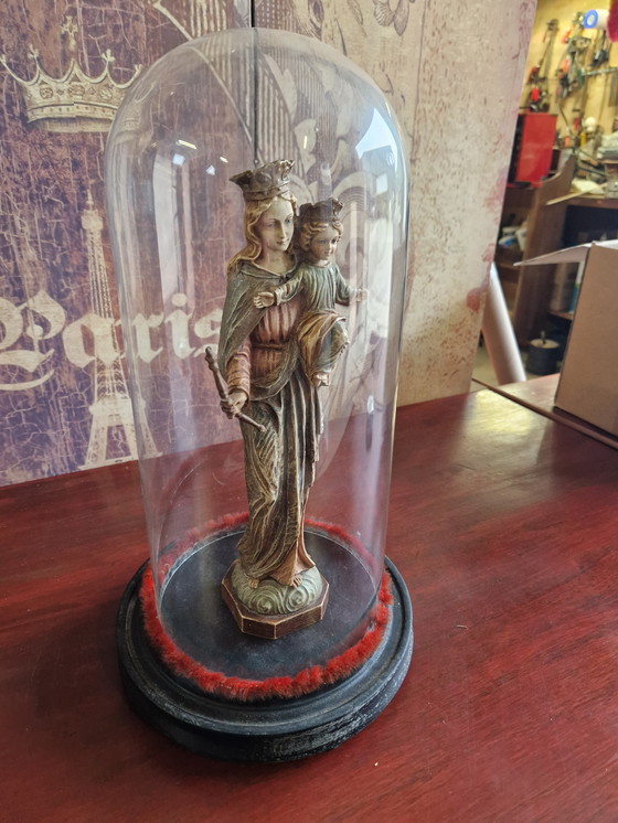 Image 1 of Antique bell jar with statue of Mary