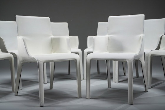 Image 1 of Gio Esszimmerstühle aus ecrufarbenem Leder von Walter Knoll, Deutschland, 2000er Jahre, 8er-Set