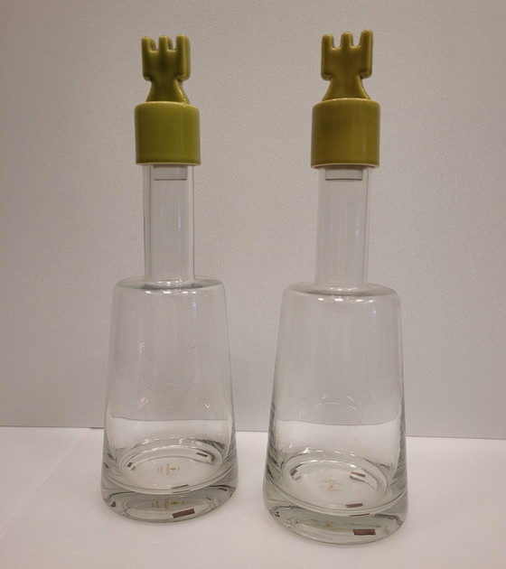 Image 1 of Paire de carafes ou vases en cristal, céramique vernissée, Maison Les Héritiers pour Roche Bobois
