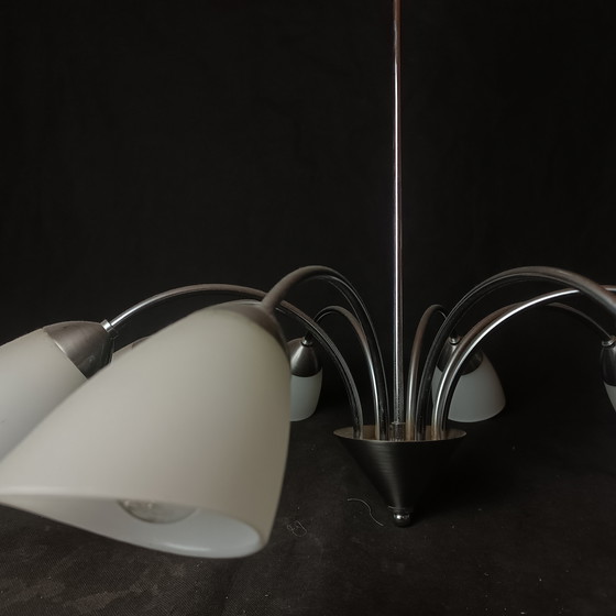 Image 1 of Lustre Vintage à 8 Branches – Opaline et Métal – Années 1980