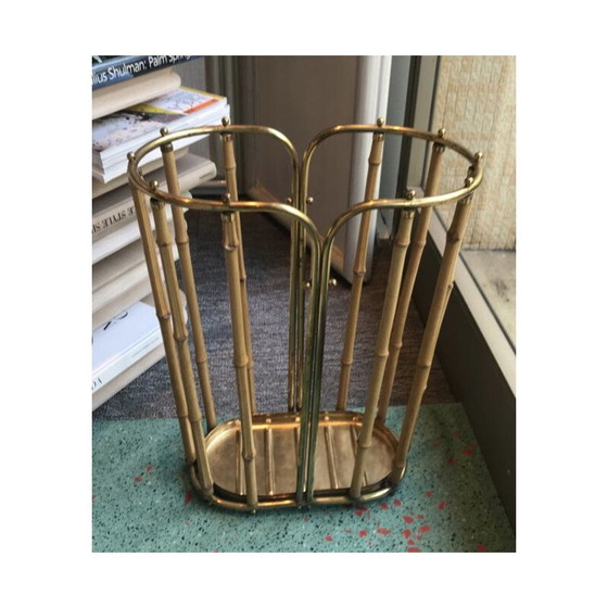 Image 1 of Vintage brass and bamboo umbrella stand, Italy 1950