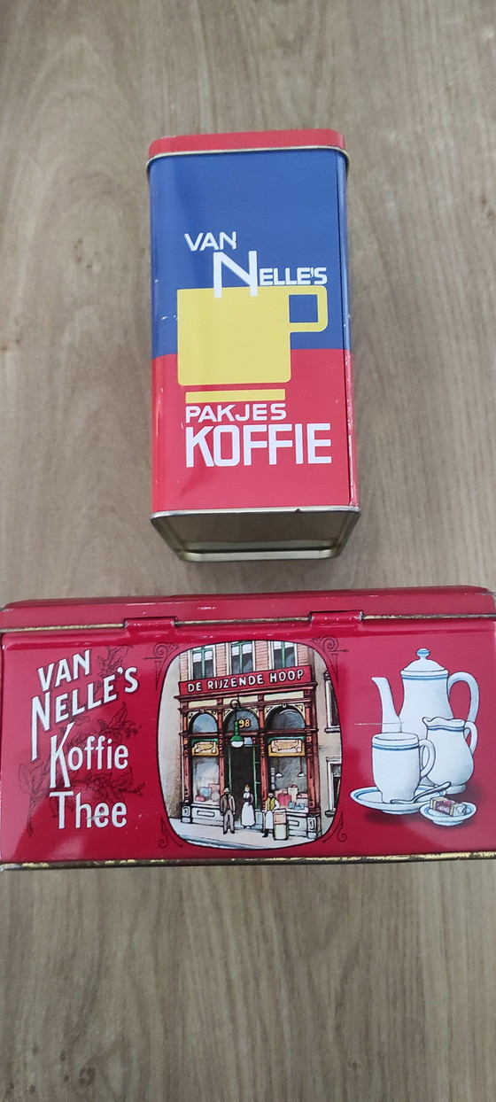 Bellissimo set di 14 scatole di latta pubblicitarie vintage, tra cui Verkade, Van Nelle e Droste. (photo 6 of 14)