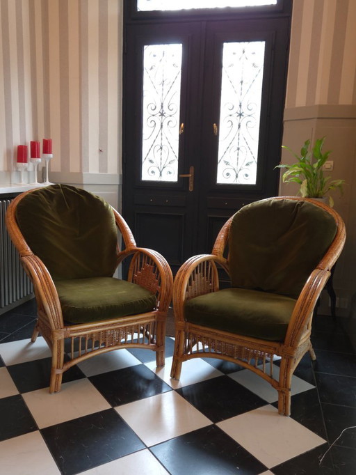 Pareja de sillones de mimbre y bambú, 1970 (ref 3880)