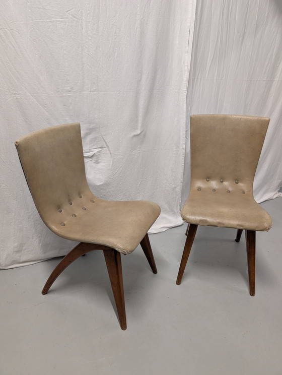 Unici: lotto di sedie a dondolo Van Os Culemborg, design olandese anni '50. – Sedie da pranzo, Skai (photo 9 of 14)