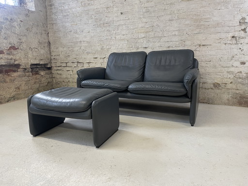 De Sede DS 61 couch with stool gray leather vintage
