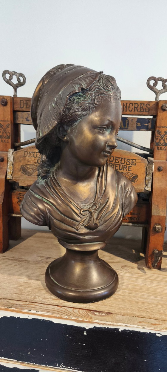 Image 1 of Old statue, Bust of a French girl, a peasant woman in a bonnet.