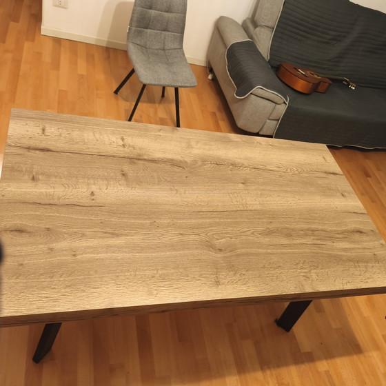 Image 1 of Favignana industrial-style extendable table in metal and wood