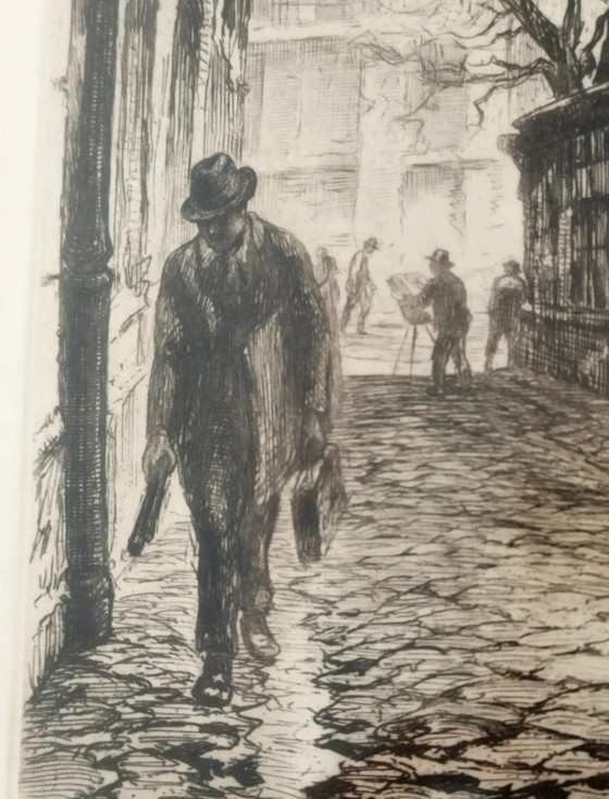 Originele ets van Aimé Edmond Dallemagne, "Rue du Chevalier-de-la-Barre" in Parijs – Litho's & Zeefdrukken (photo 4 of 10)