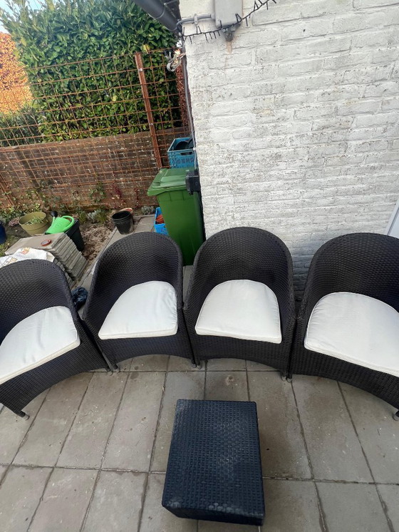 Image 1 of Exclusive Garden Set: 4 John Lewis Bucket Chairs + Wicker Stool