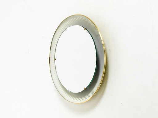 Rare miroir rond illuminé en métal Hillebrand, datant du milieu du XXe siècle (1966).