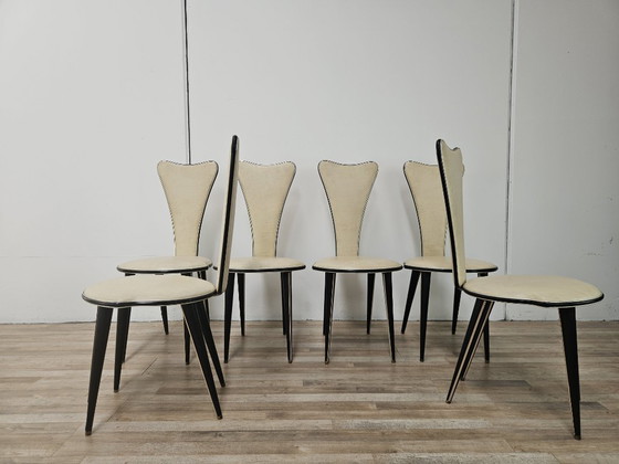 Set van zes mid-century moderne eetkamerstoelen van Umberto Mascagni – Wood (photo 2 of 16)