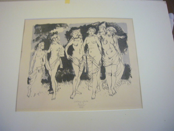 Image 1 of Hermosa litografía de Gabriele Mucchi: Guitarrista con musa / Baldung Grien, Las edades de la vida, 1964