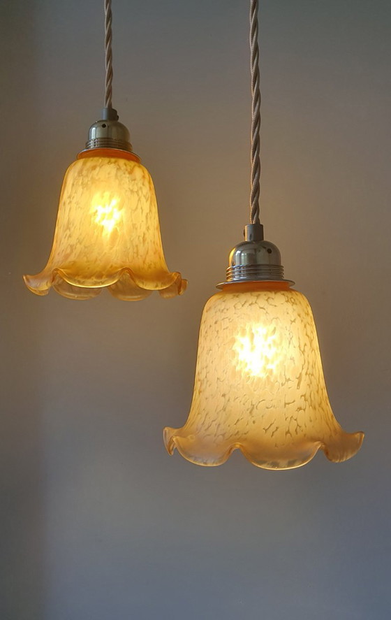 Image 1 of Set van 2 Vintage Murano hanglampen - Mid Century - amber kleur