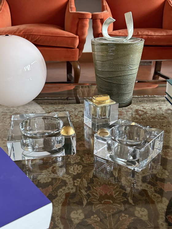 Image 1 of Hollywood Regency Glas-Rauchset, Frankreich 1970er Jahre