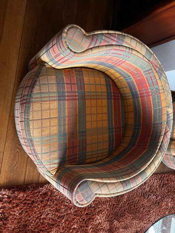 Set of 2 classic Roche Bobois Armchairs with plaid wool motif, Textile, Green (photo 3 of 12)