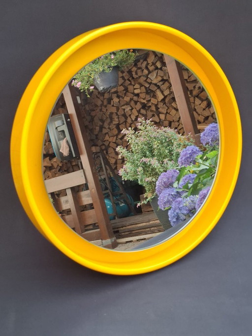 Miroir vintage unique de style spatial, en bois de Nebu Holland ! 40 cm