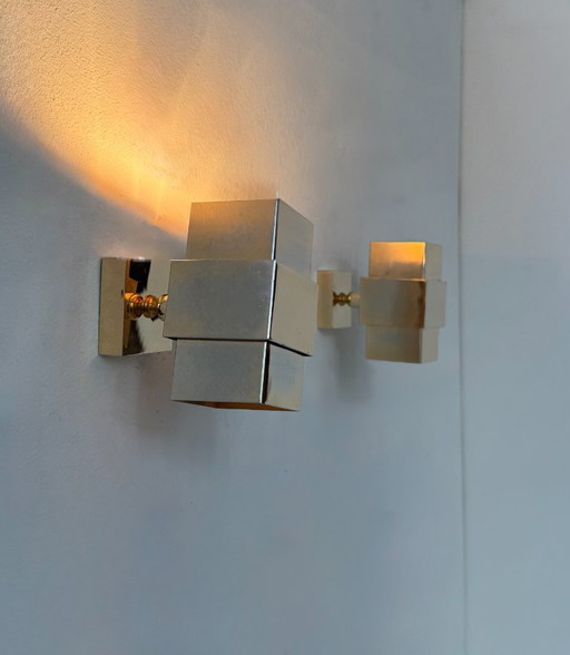 Coppia di applique vintage, ottone, Francia, 1970