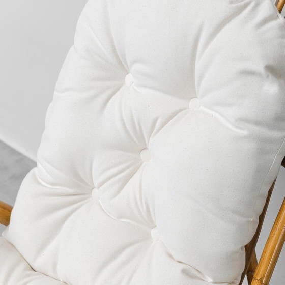 Image 1 of CHAISE À BASCULE VAN SLIEDREGT NOORDWOLDE ANNÉES 70 – DESIGN ROTIN NÉERLANDAIS VINTAGE