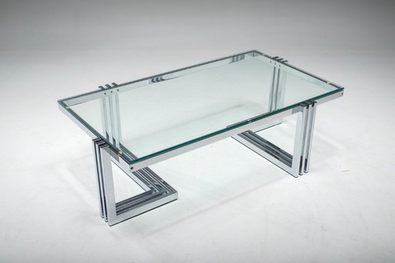 Image 1 of Vintage salontafel in chroom en glas, jaren 1960